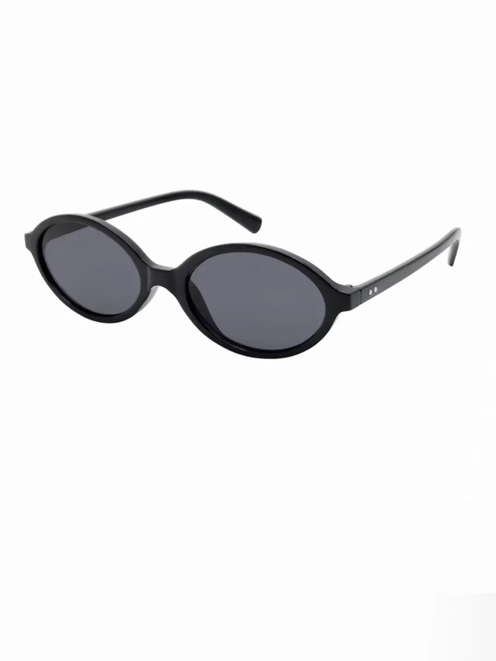 Slim Oval Black Frame Smoke Lens Sunglasses - 100% UV Protection